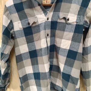 Men's  Blue and White Plaid Shirt